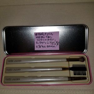 #902B NWOT Estee Lauder Pink Tin w Brushes Case